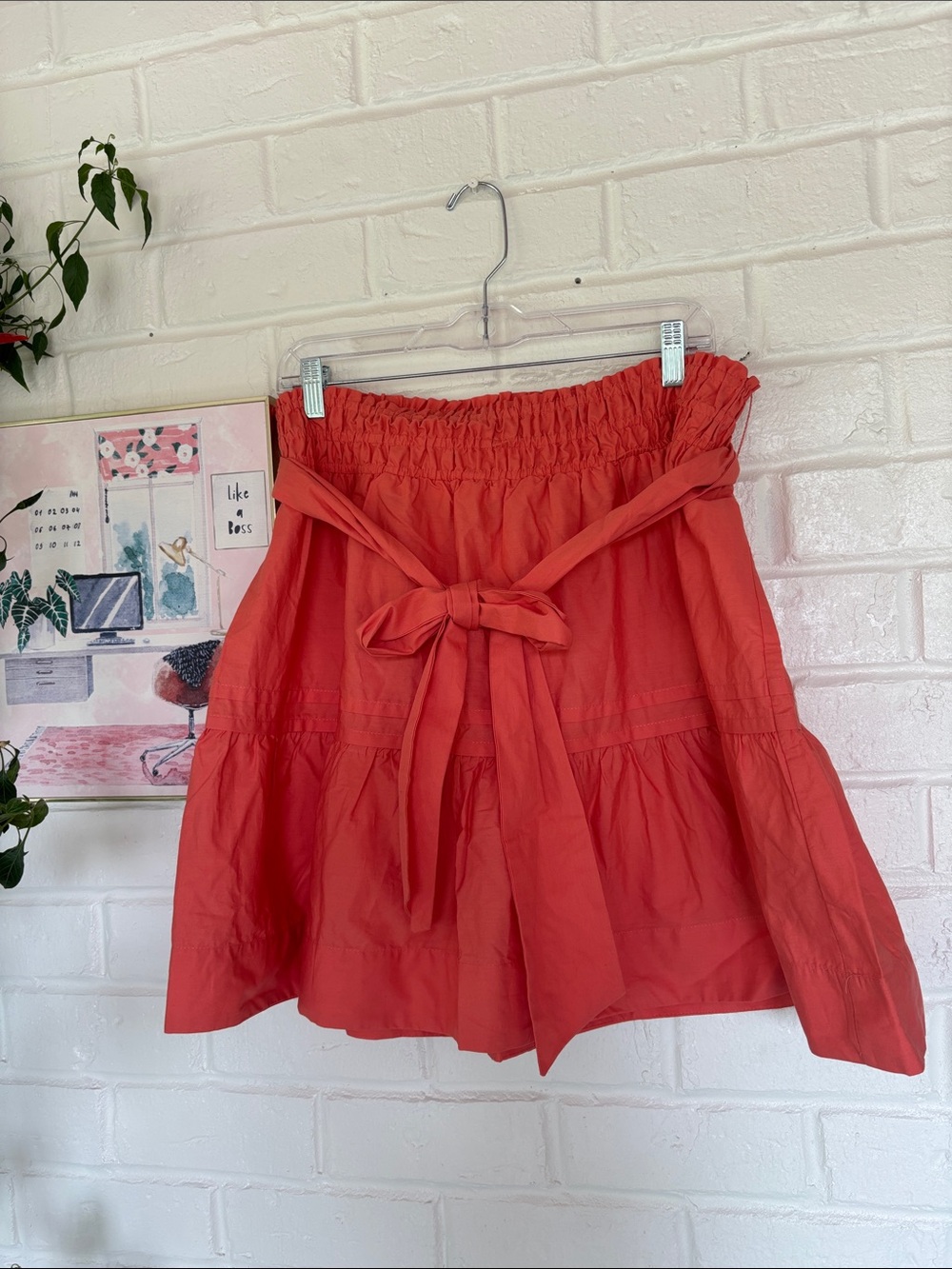 Anthropologie Coral Midi Skirt with Waist Tie
